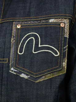 Giacca in denim regular fit con toppa in broccato e multi-tasche