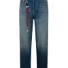 Jeans Relax Straight Fit con ricamo a gabbiano e cordino tessuto a mano 2030