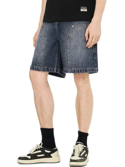 Shorts in denim oversize con tasche stampate a gabbiano