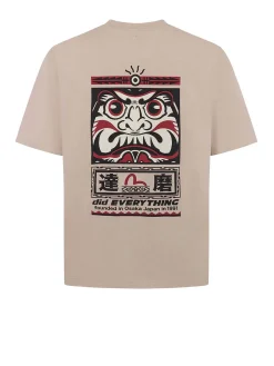 T-shirt vestibilità regolare con stampa gabbiano e totem Daruma